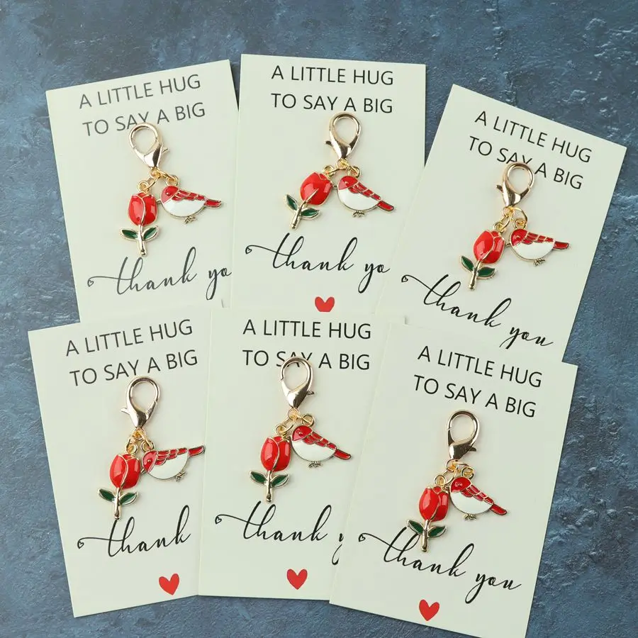 1 PC/3 PCS/6 PCS Red Luo Bing Bird and Tulip Keychain, Includes a Thank-You Card. Suitable as a Gift.