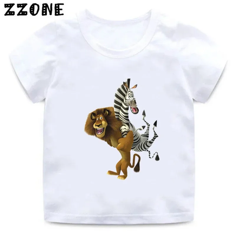 Animals Of Madagascar Lion Zebra Giraffe Print Cartoon Kids Funny T-Shirts Baby Boys Summer T shirt Children Tops Girls Clothes