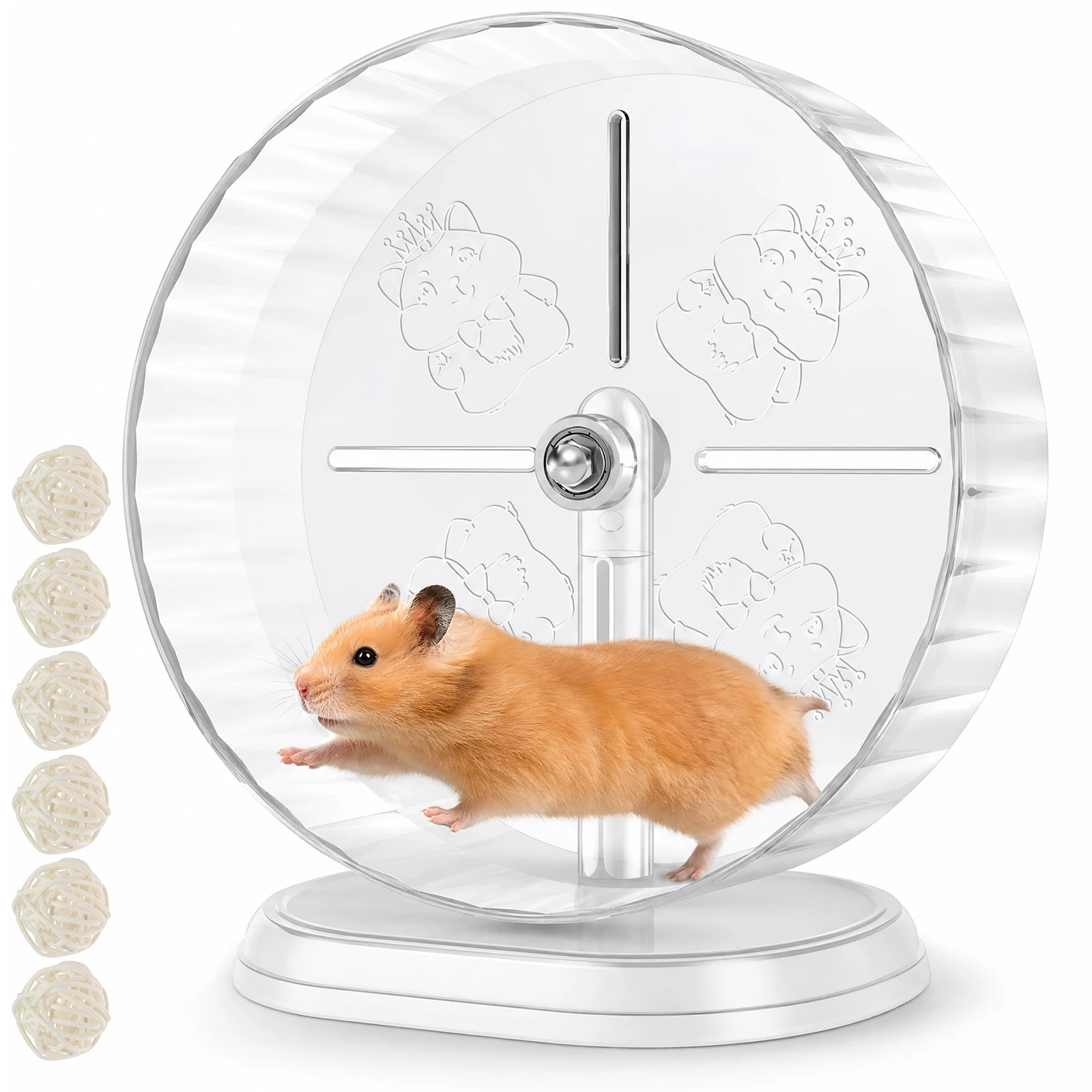 Silent Hamster Running Wheel Transparent Running Exercise Widened Adjustable Height with 6 Chew Toy Pet Exercise Wheel​