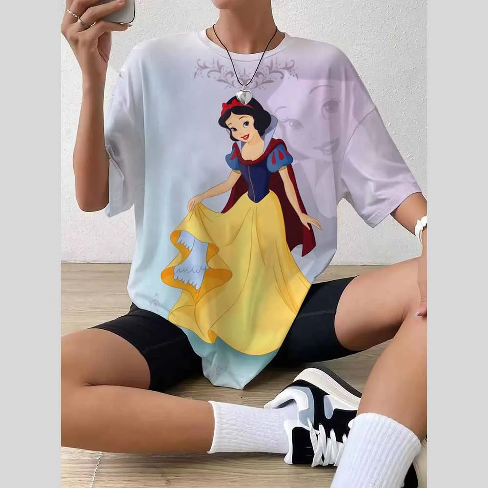 Disney Princess print Tees Casual Street Tops Camisetas Woman Clothing Summer Short Sleeve Women's T-Shirt Ropa De Mujer Ofertas