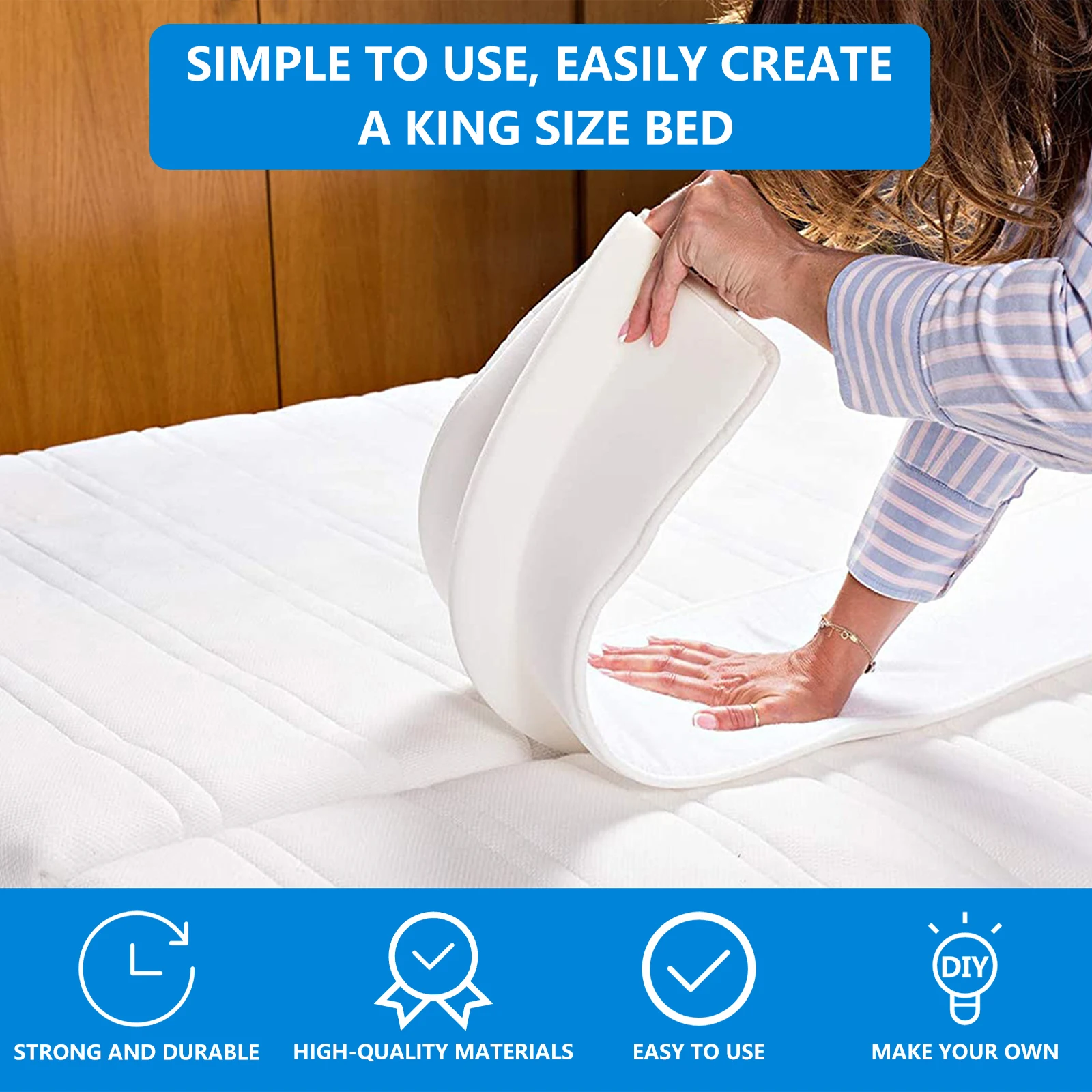 Adjustable Bed Bridge Mattress Connector Stable Bed Converter Skin-Friendly Mattresses Connector Kit Making King Bed for Family