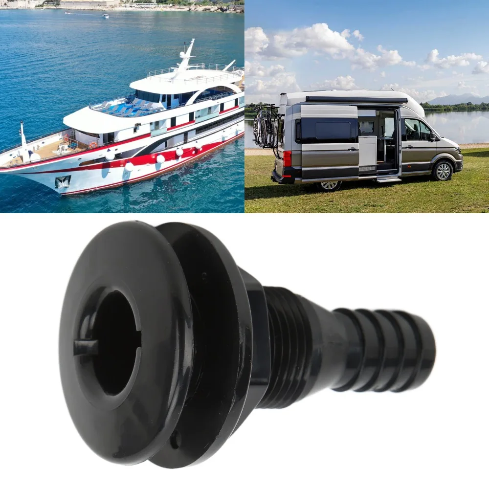 Multi-size Boat Through Hull Connector ABS Plastic White Thru Hull Fitting Straight Through Black Drain Outlet Boats