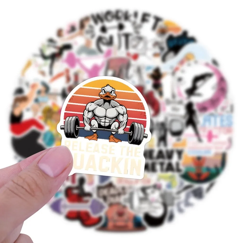 10/55PCS Inspirational Weight Loss Fitness Incentive Cartoon Stickers Muscle Barbell Weightlifting Kettle Bell Decoration Decals
