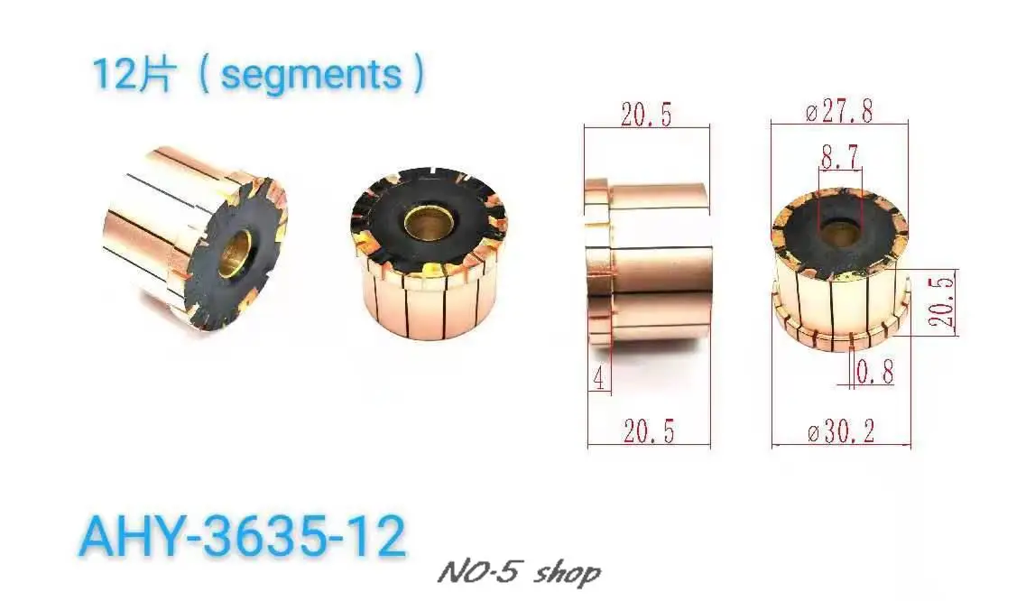 5Pcs 27.8x8.7x20.5(20.5)x12P Copper Bars Electric Motor Commutator AHY-3635-12