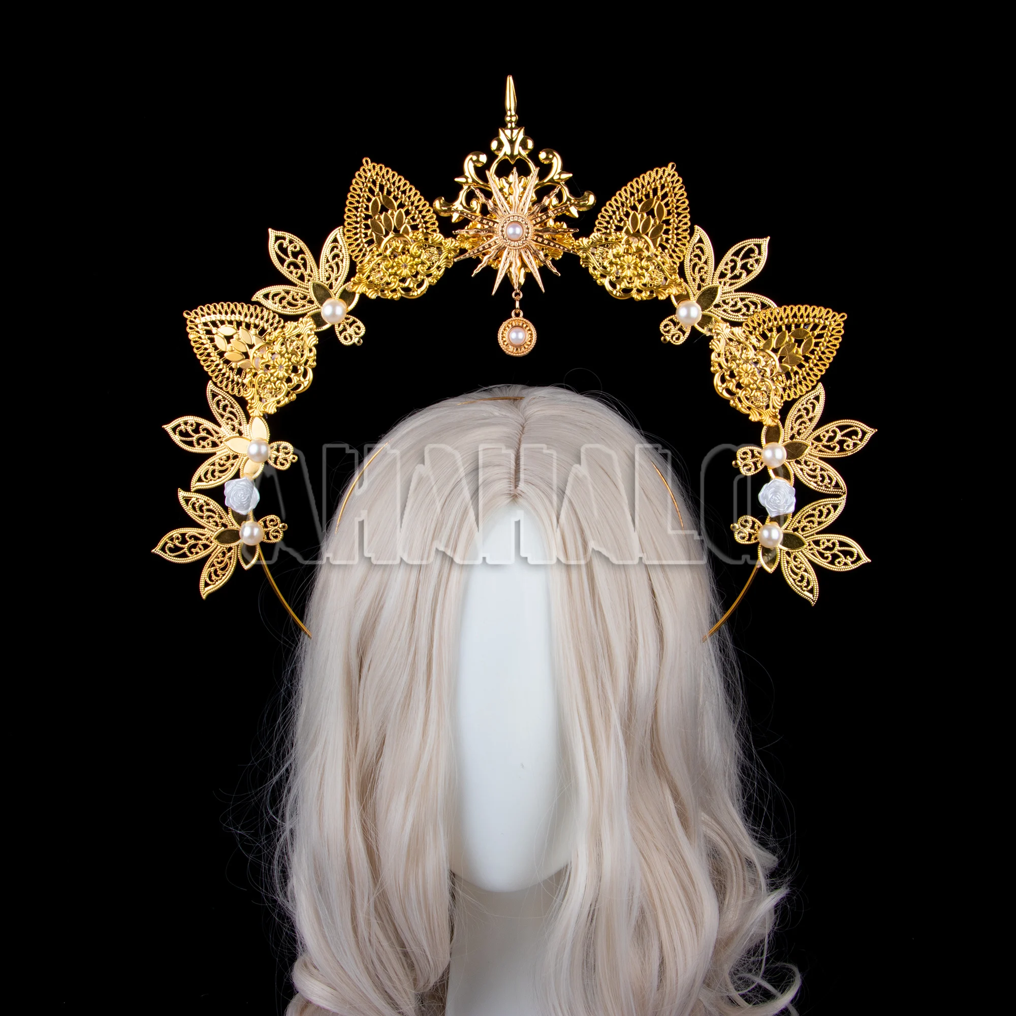KC Gold Halo Crown Headpiece Mary Apollo Sun Goddess Halo Headwear Halloween Party Women Girls Photography Props