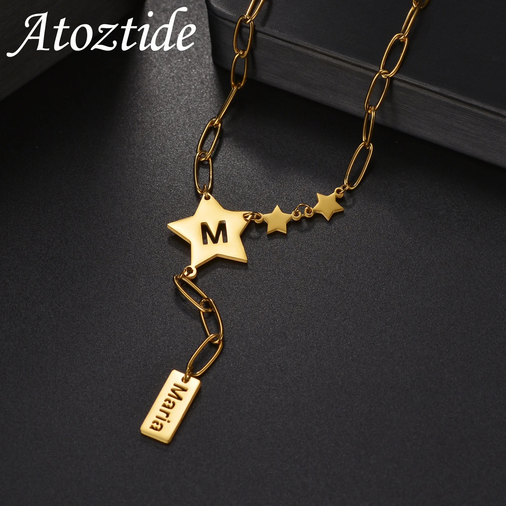 Atoztide Personalized Custom Name Necklaces for Women Stainless Steel Star Heart Pendant Blade Chain Birthday Jewelry Gift