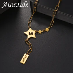 Atoztide-collares personalizados con nombre para mujer, colgante de corazón de estrella de acero inoxidable, cadena de hoja, regalo de joyería de cumpleaños