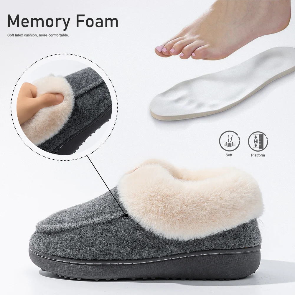 Pmoiste رقيق ورأى شبشب منزل النساء مريحة لينة الدافئة TPR منصة رغوة الذاكرة أحذية المنزل الشتاء عدم الانزلاق داخلي #3