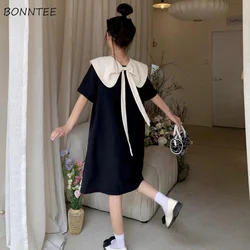 Mini sukienki damskie kołnierz piotruś Pan śliczne luźne styl Preppy młode letnie nowe M-4XL na co dzień koreańska moda Temperament