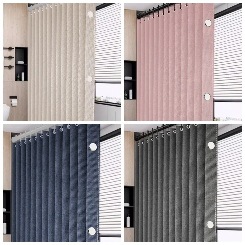 1m*2m Modern Folding Linen Solid Color Shower Curtain Waterproof Mold-proof Thick Magnetic Closure for Bathroom Walkin Shower