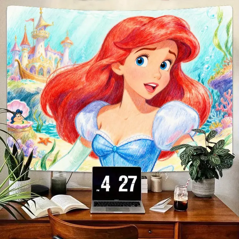 

1PC Disney Ariel Princess Tapestry, Vibrant Little Mermaid Wall Art for Girls' Bedroom Decor, Polyester Fantasy Room Hanging Gif