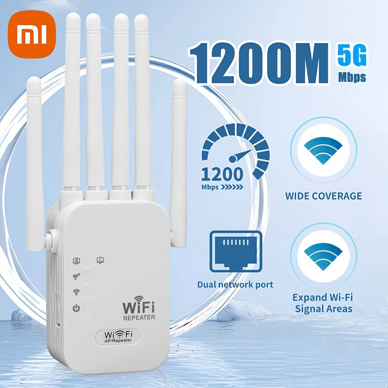 Xiaomi 1200Mbps 2.4G 5GWiFi Dual Band Repeater Wireless Signal Range Extender Wi-Fi Amplifier Long Range Signal Booster For Home