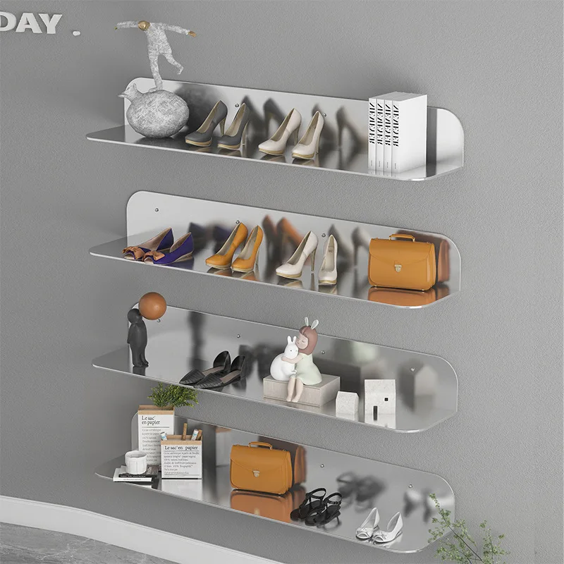 Clothing store wall rack stainless steel baffle cosmetics display rack shoe bag shelf laminate decorative display rack