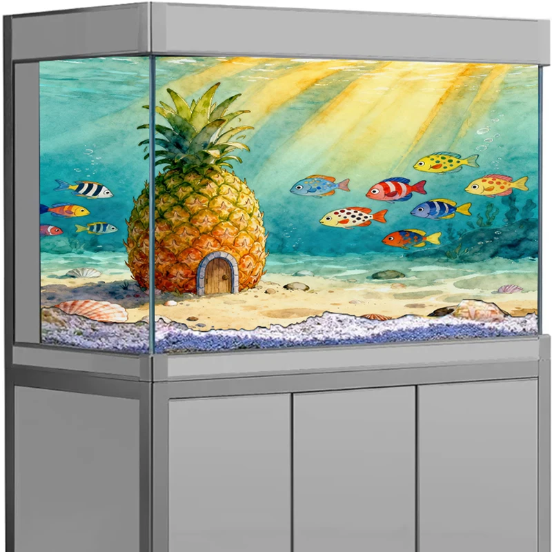 

Fish Tank Decor Aquarium Background Sticker Underwater pineapple house Backdrop Decorations PVC aquarium accesories