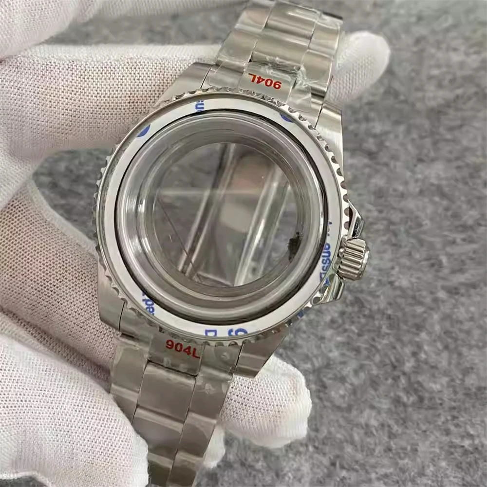 40mm Transparent Back Cover Watch Case and Adjustable Full Sand Strap, Sapphire Glass NH35 Case Bracelet, for NH35 NH36 Movement