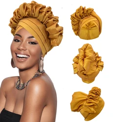 African Raw Silk Autogele Headtie Nigeria Wedding Gele Party Head Wraps Lady Headpiece New Ruffled Turban Cap for Women