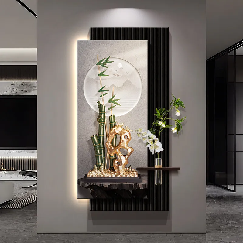 2026 new entrance decoration, facing the door, sensing the atmosphere, lighting, hanging paintings, background wall murals
