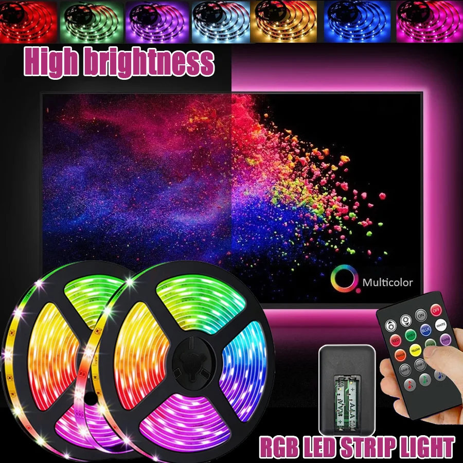5V USB Cuttable RGB LED Strip, Dimmable Lighting with 20 Key Remote & Music Sync, DIY Ambient Lights for Home Party Decoration