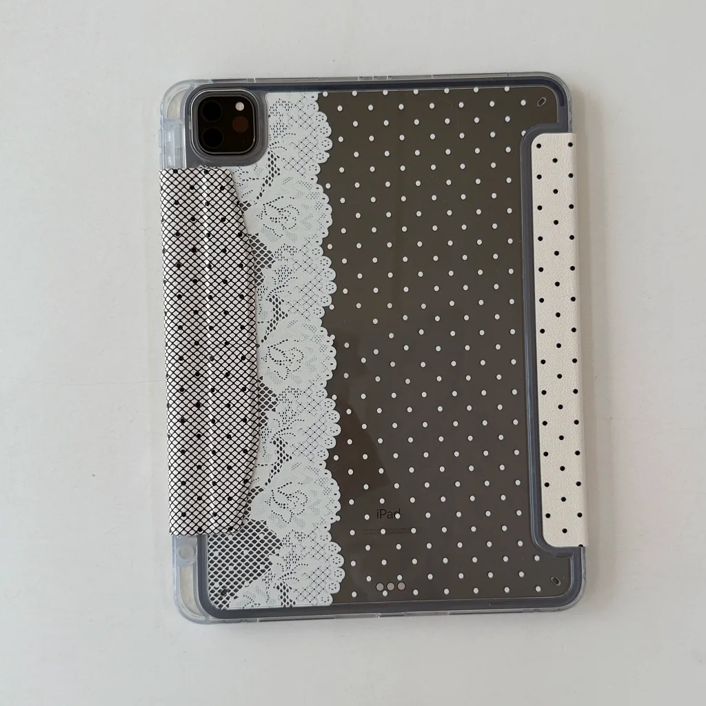 Polka Dots Lace Korea ins Y2K Girl 3+Y-fold Flip Clear Cover For iPad 10th 11th Gen 7/8/9 10.2'' Air 4 5 6 7 11 Mini 6 7 Case
