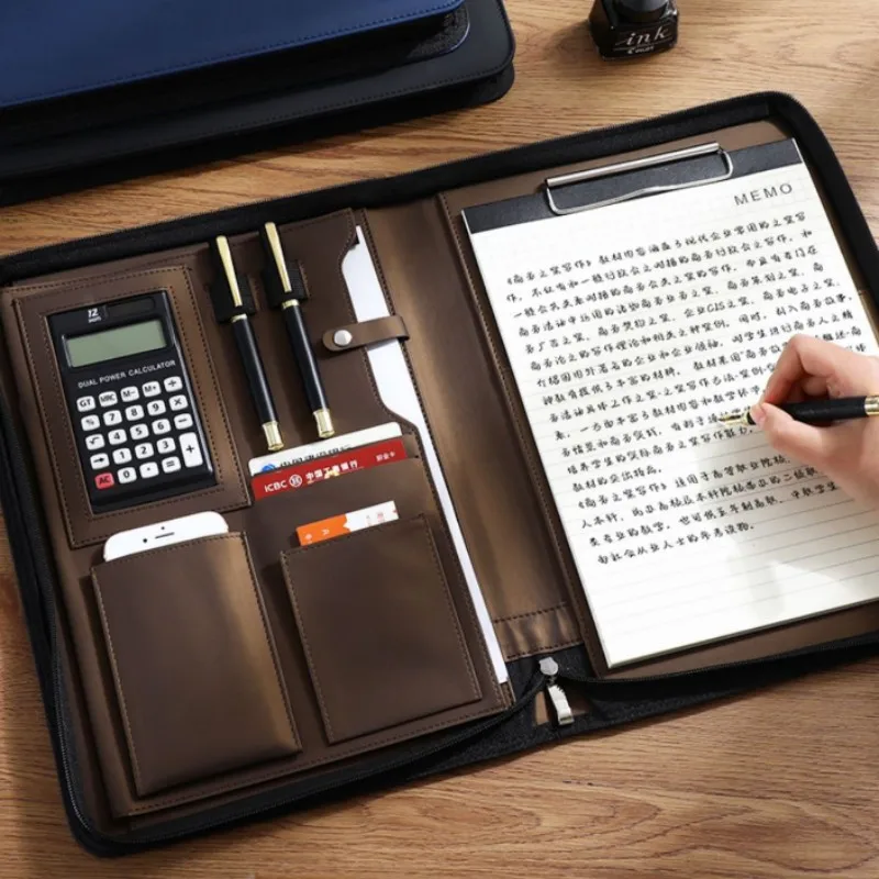Multifunctional 1521 A4 Conference Folder Business Stationery Folder Leather Contract File FoldersTravel Document Folder