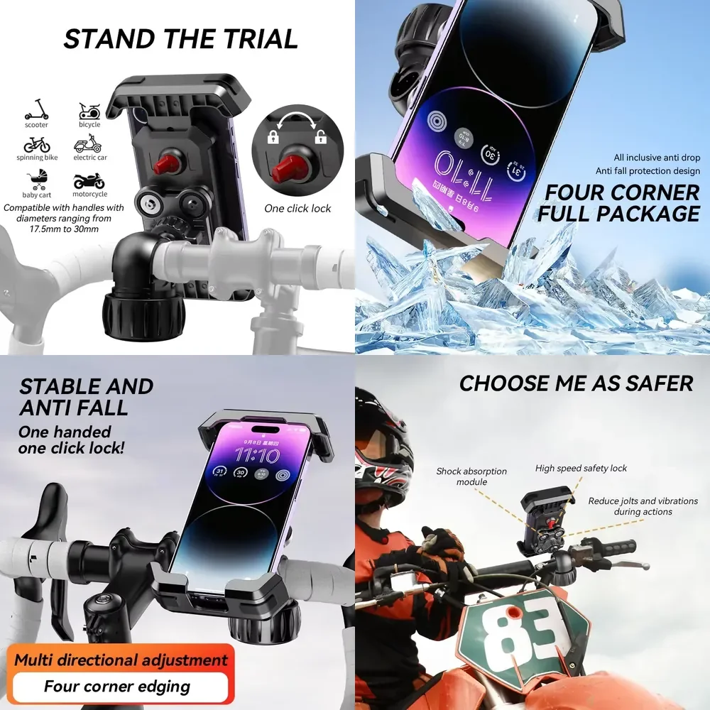 Bike Phone Mount Motorcycle Cell Phone Holder Smartphone Stand Soporte Para Celular Support Téléphone 360 Rotary