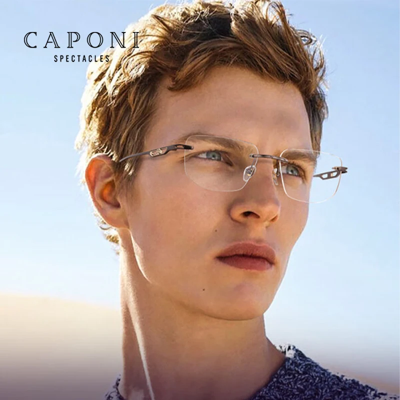 CAPONI Vintage Men's Glasses Frame Pure Titanium Light Original Eyeglasses UV400 Protect Famous Brand Designer Spectacles J23051