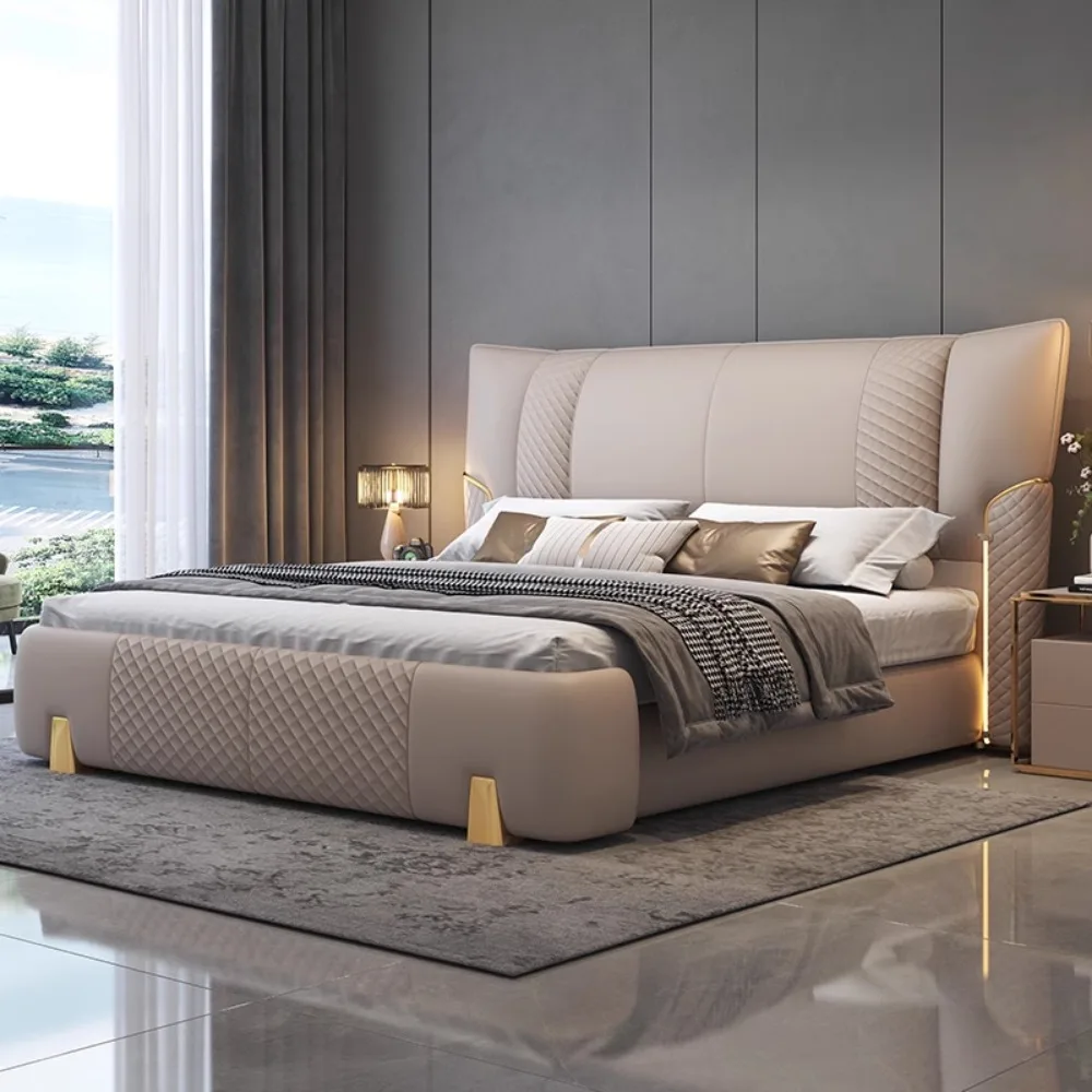 

Luxury European Bedroom Queen Size Sleeping Modern Bed Headboard Home Lounge Upholstery Cama Box Casal Furniture Decoration