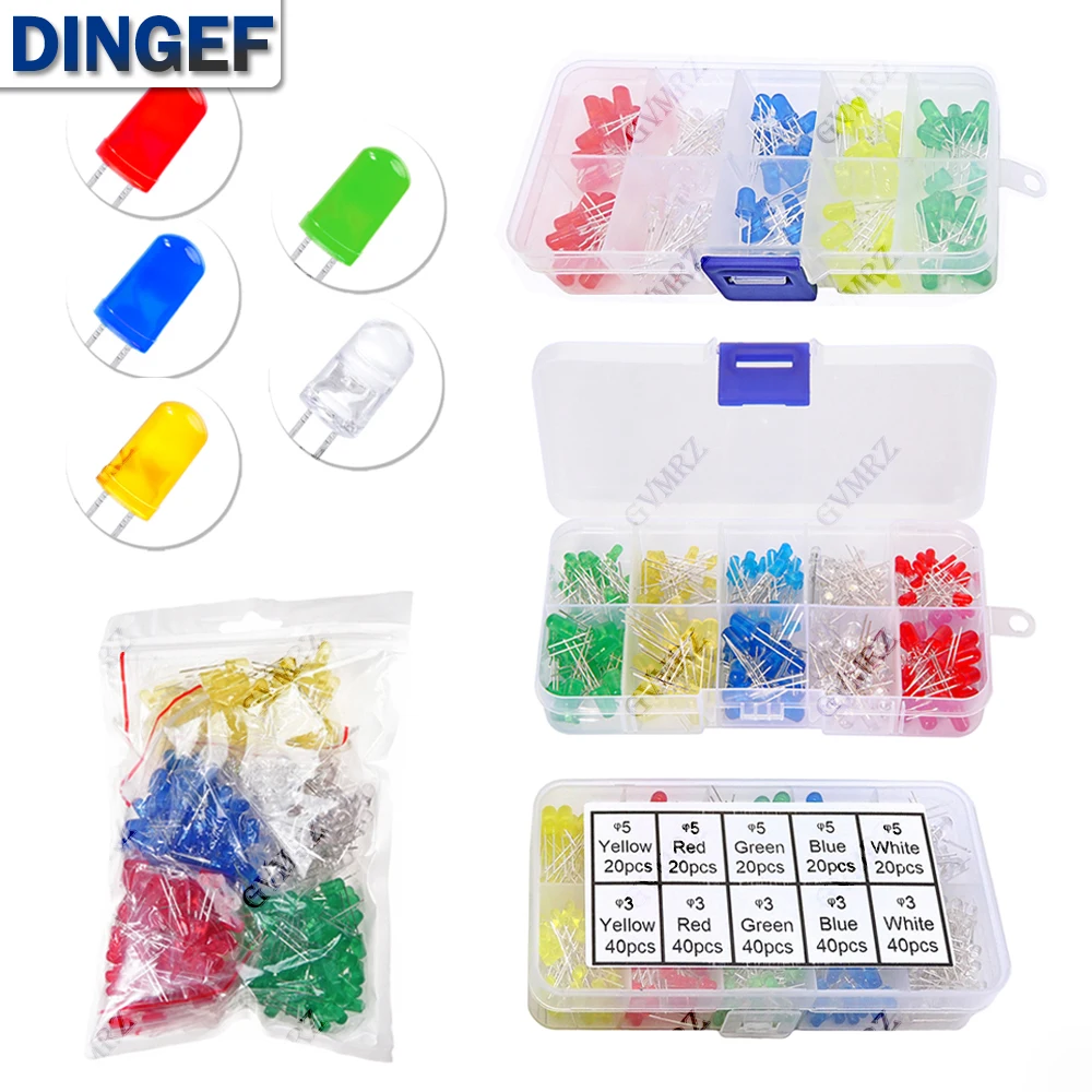 3MM 5MM Light Emitting Diodes Electronics Kit F3 F5 LED Diode Assorted Kit White Green Red Blue Yellow Orange Luminous LED
