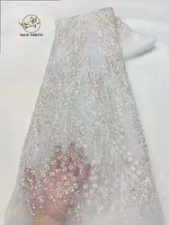 Tessuti di pizzo con perline di paillettes africane bianche 2024 tessuto di pizzo nigeriano francese con ricamo di alta qualità per materiale da cucito per matrimoni