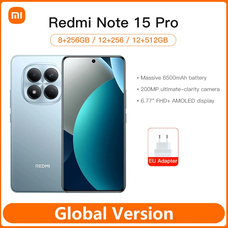 Global Version Mobile Phones Xiaomi Redmi Note 15 Pro MTK Helio G200-Ultra 6.77" AMOLED Display 200MP Ultimate-Clarity Camera