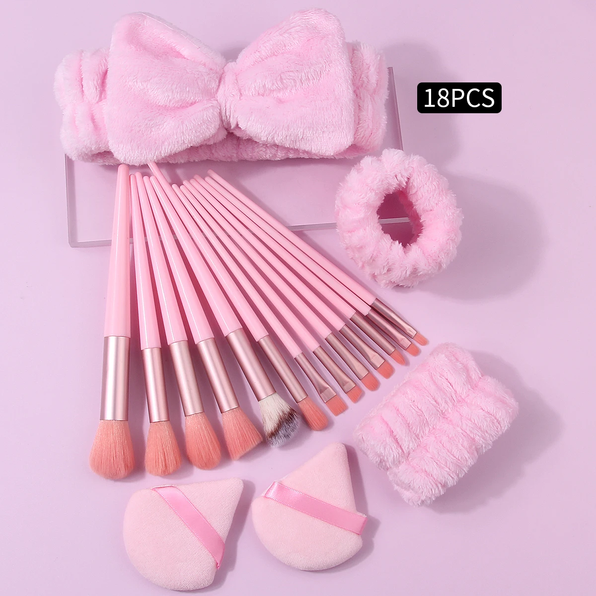 Ensemble de pinceaux de maquillage pour le visage, 13 pièces, bouffantes de poudre triangulaires antiadhésives + 3 attaches pour cheveux et bracelets de protection du poignet, 2 pièces