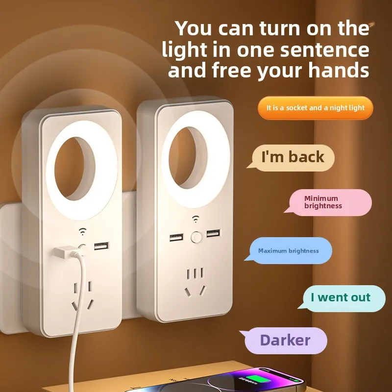 

USB Conversion Socket Multifunctional Home Wireless Plug Board Porous Voice Control Office Timing Socket With Night Light AU