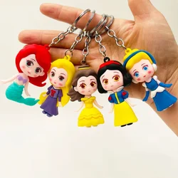 Disney Princess Anime Figure Snow White Mermaid Ariel Cinderella Rapunzel Belle Keychain Bag Keyring Children's Toy Birthday Gif