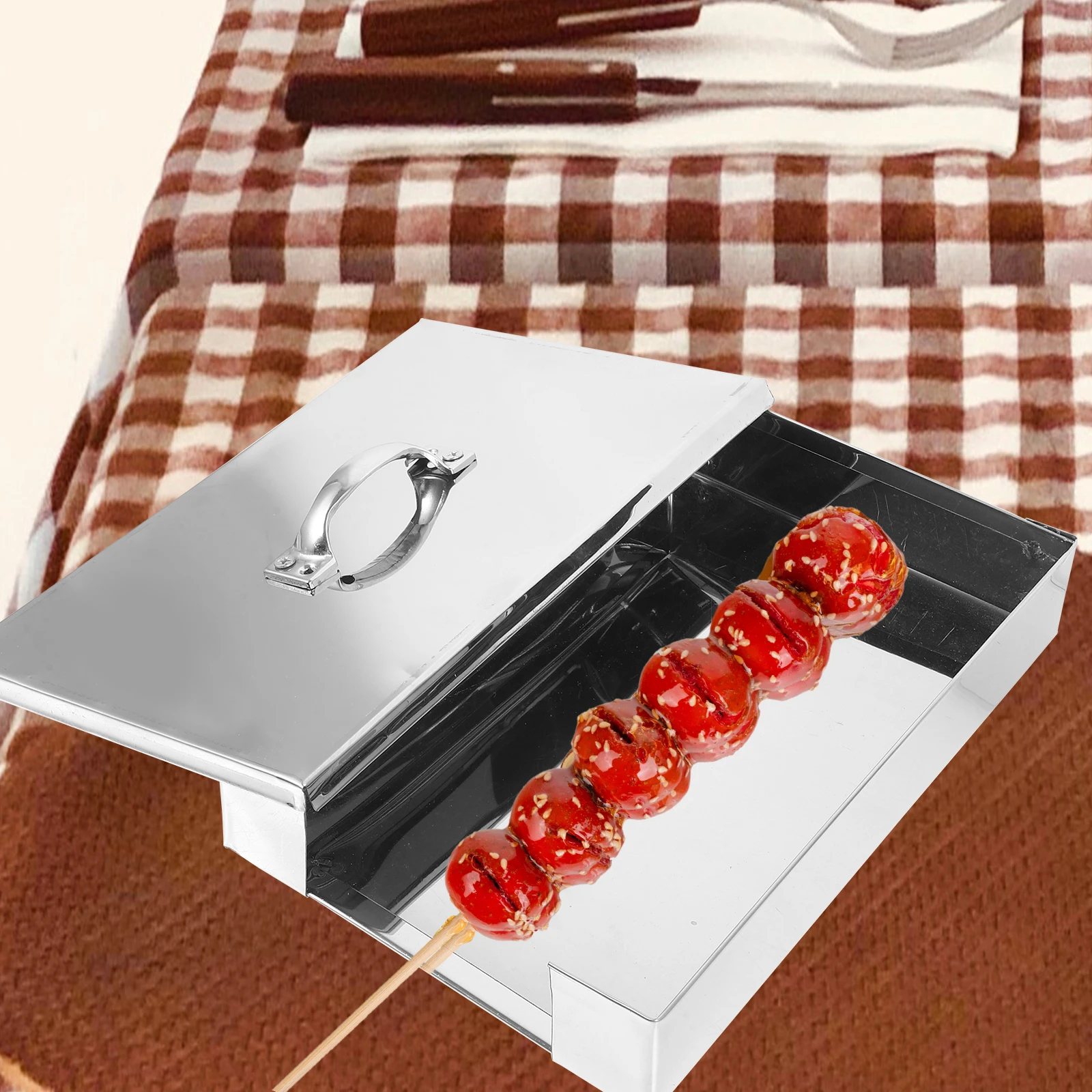 

Stainless Steel Rice Paper Box 16x25 Rectangle Metal Storage Case with Lid for Tanghulu Easy Cleaning Kitchen Baking Pan