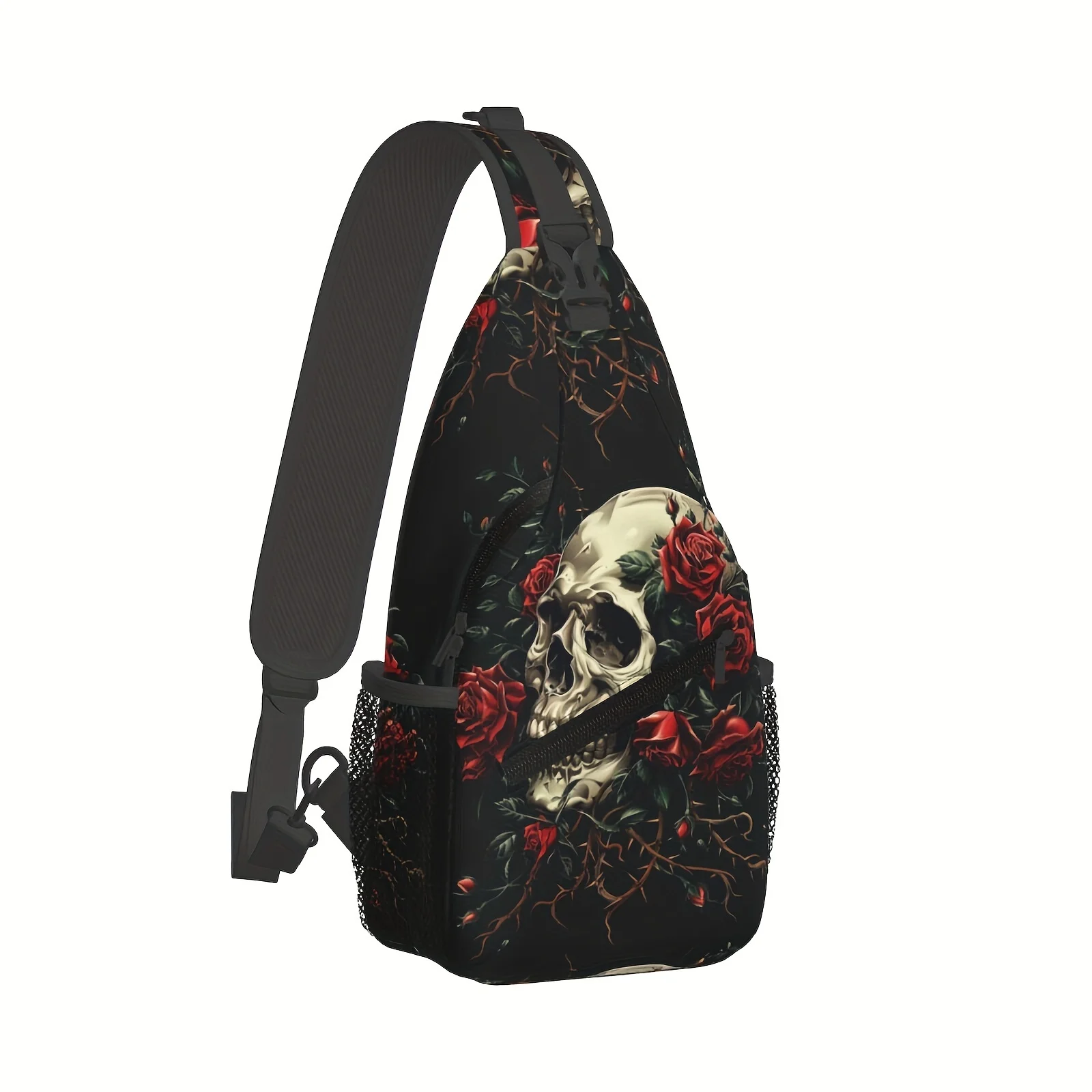Skull And Red Roses Crossbody Bag Shoulder Folding Large Capacity Fashion Durable For Shopping Work Travel Backpack Gifts