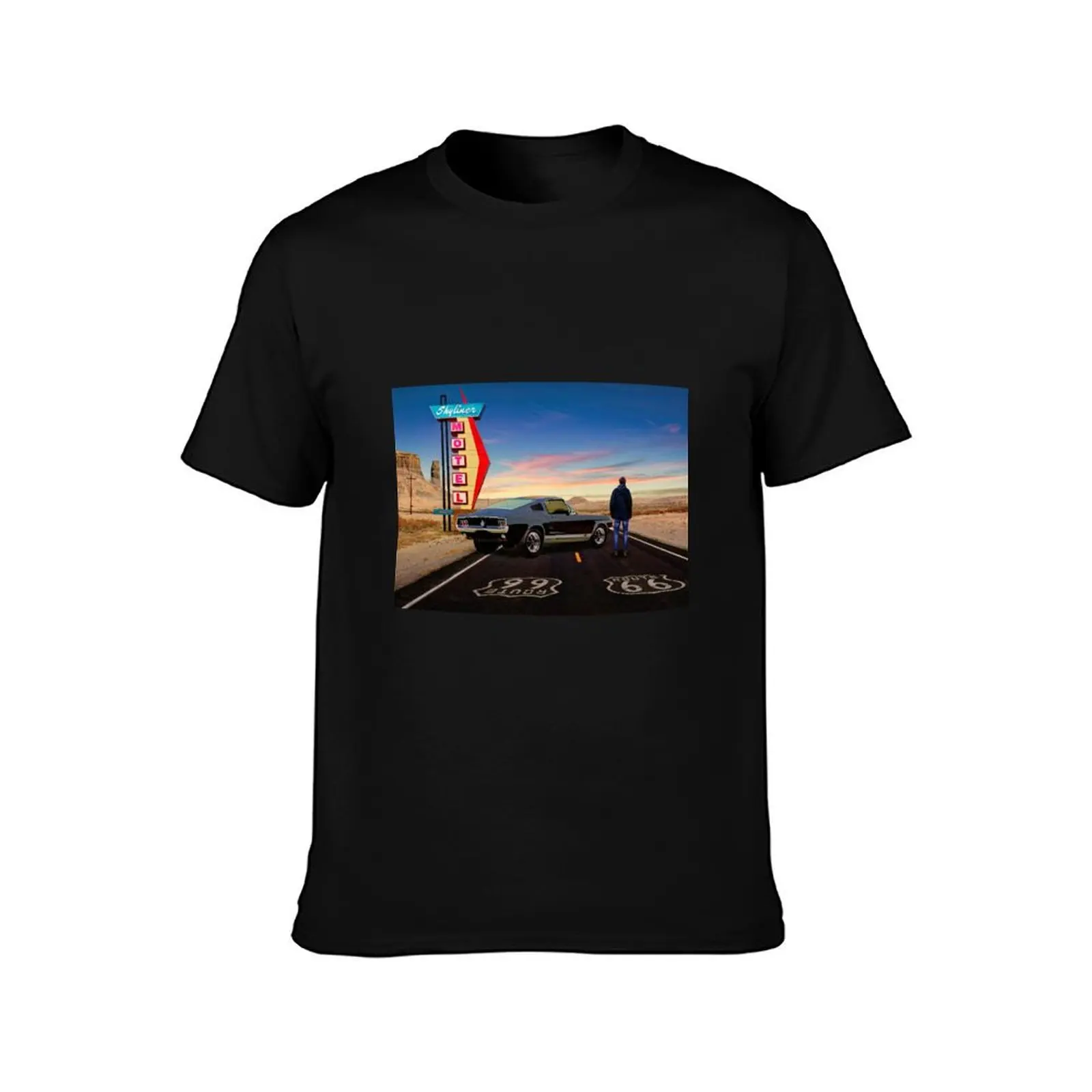 Route 66, Skyliner Motel USA T-Shirt Basic Plain Tee for Spring and Summer T-Shirt