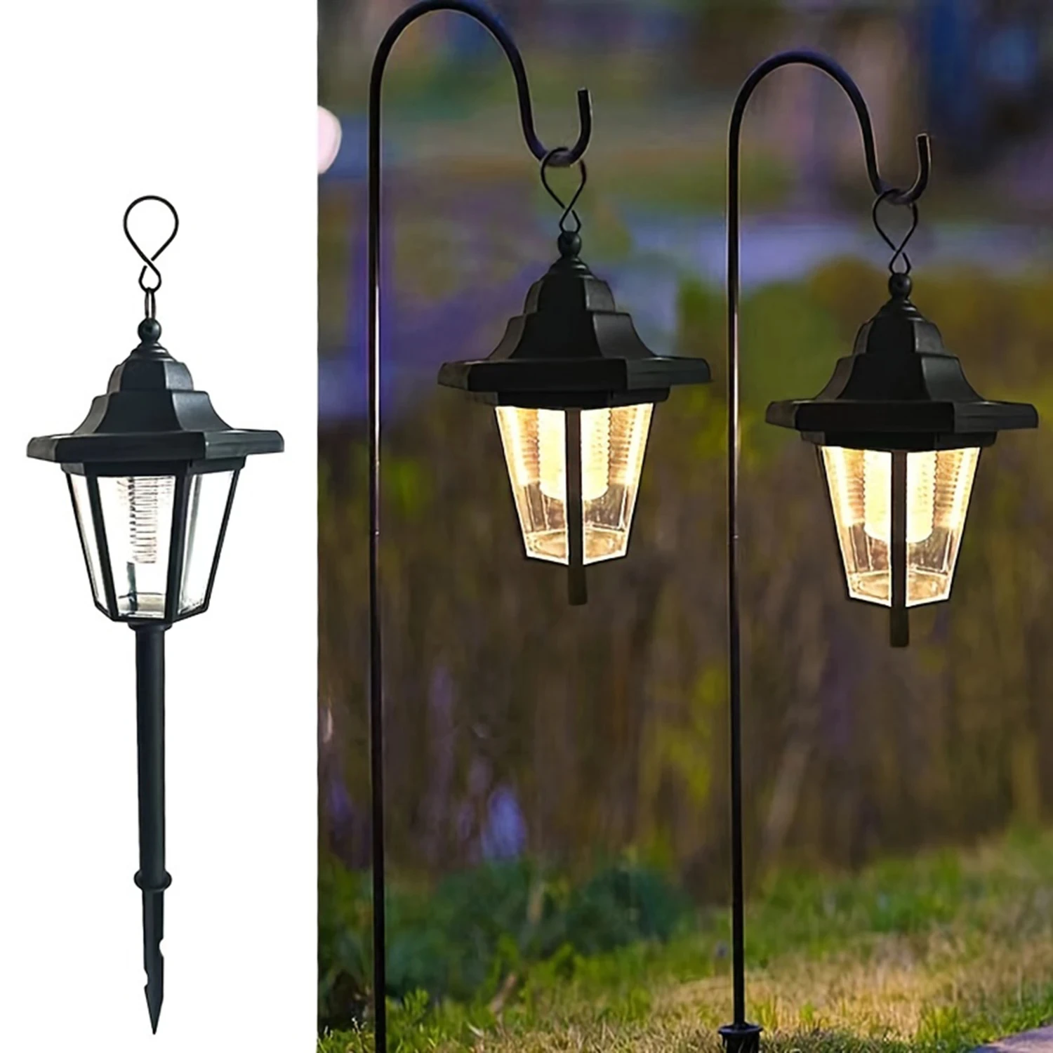 2-Pack Vintage Hexagon LED Solar Lights, Outdoor Pathway Garden Yard Decor, Plastic Material