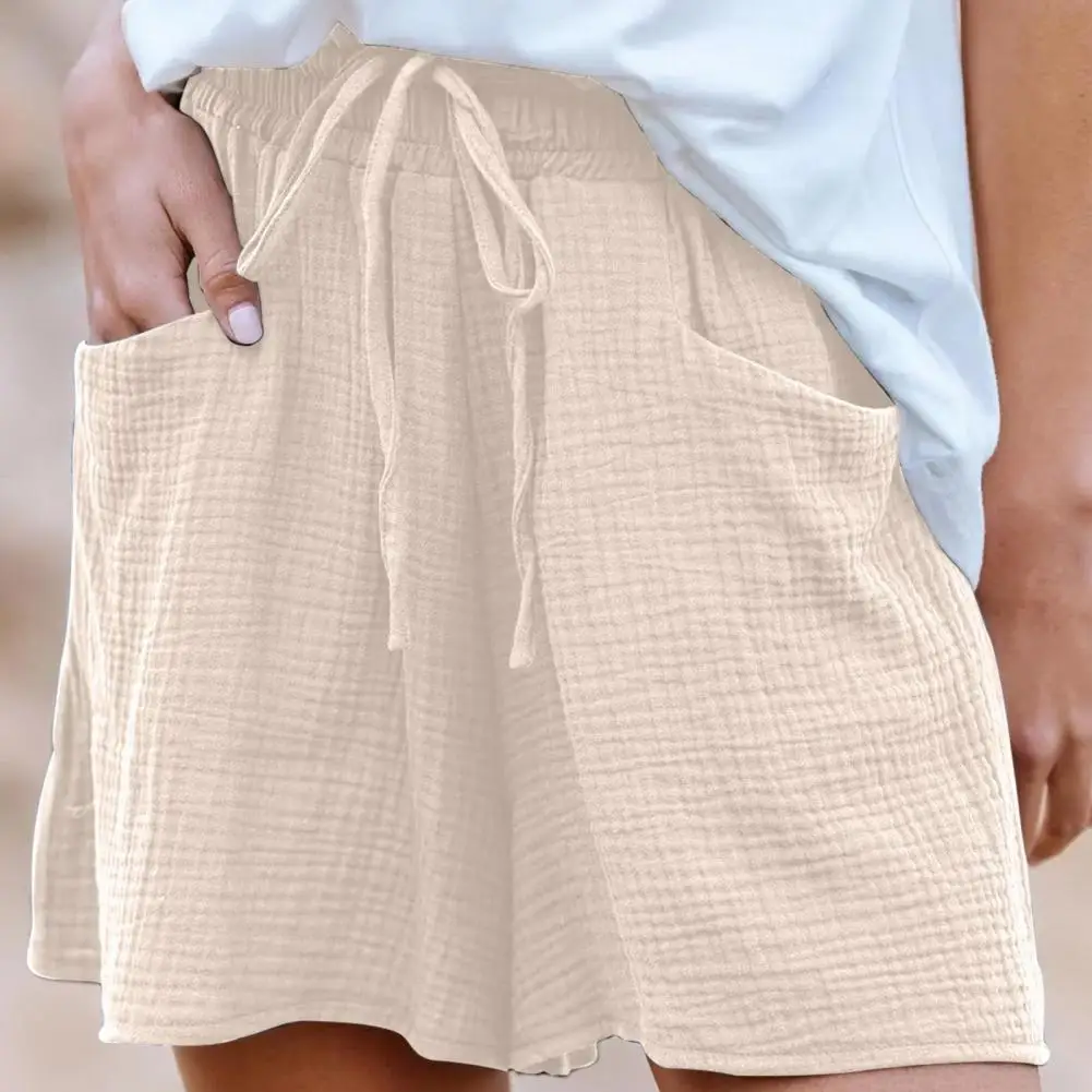 

Summer Cotton Linen Loose Women's Shorts Casual Straight Short Pants Harajuku Elastic Waist Wide Leg Knee Length Shorts Homewear