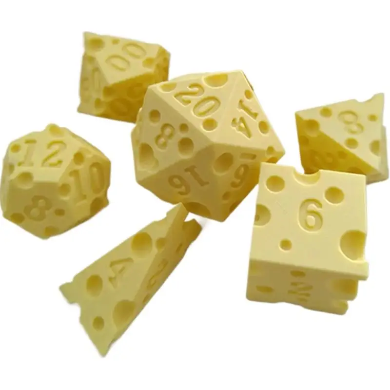 3D-Gedrucktes Käse-Polyeder-Würfelset mit Aufbewahrungsbox Neuartiges DND RPG Brettspiel D20 D12 D10 D8 D6 D4 Party-Zubehör – Detail 1