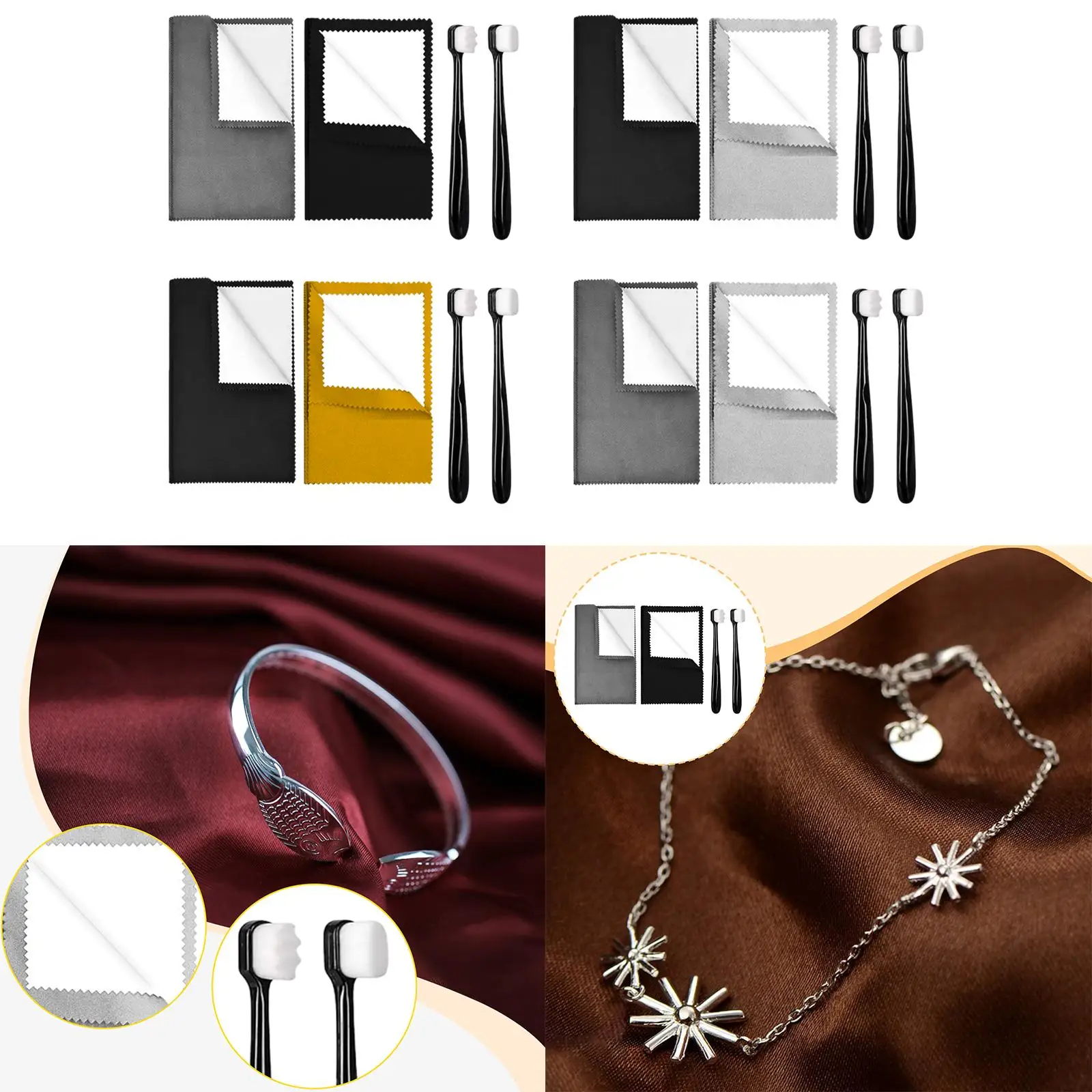 

Silver Polishing Cloth Keeps Shining Easy to Use Compact Multifunctional with 2 Brush Double Sided for Bracelet Earrings Rings