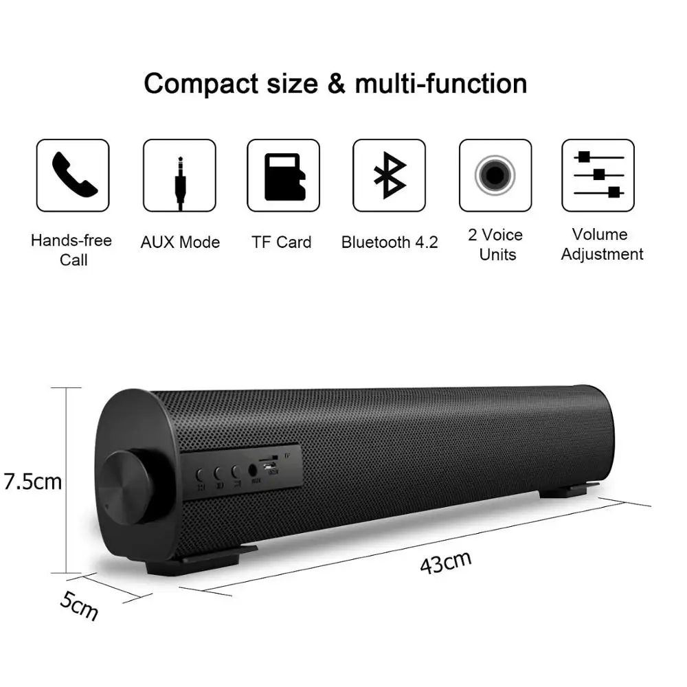 Soundage 10W Sound Bar 5.0 przenośny głośnik bezprzewodowy Bluetooth z pilotem obsługuje głośnik biurkowy TF komputera