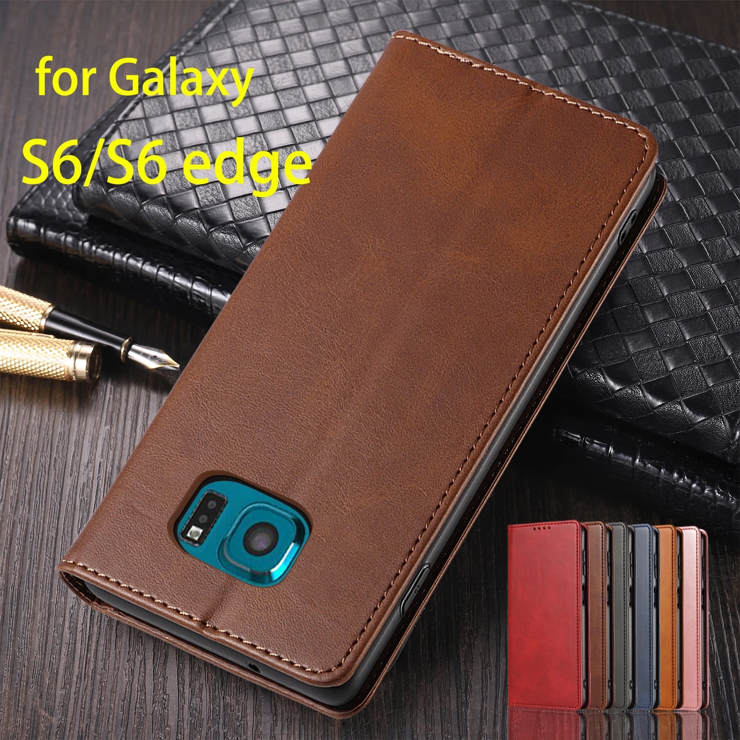 Capa de couro para samsung galaxy s6 edge/galaxy s6 flip case coldre atração magnética capa carteira capa fundas coque