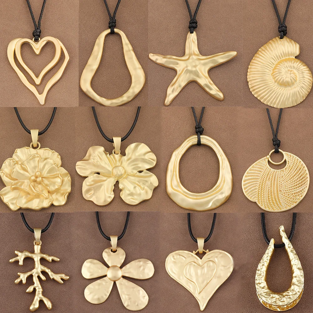 1 x Boho Matte Gold Flower/Heart/Rhombus/Moon Shape Large Pendant Tribal Necklace Fashion Large Jewellery ,Daily Wear Necklace