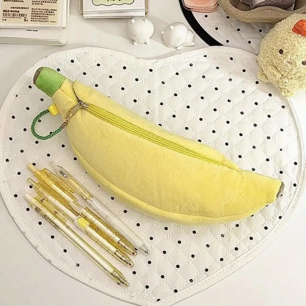 

Creative Pencil Case Large Capacity Banana Shape Zipper Closure Pen Holder Multifunctional Stationery Kids Soft Pencil Case