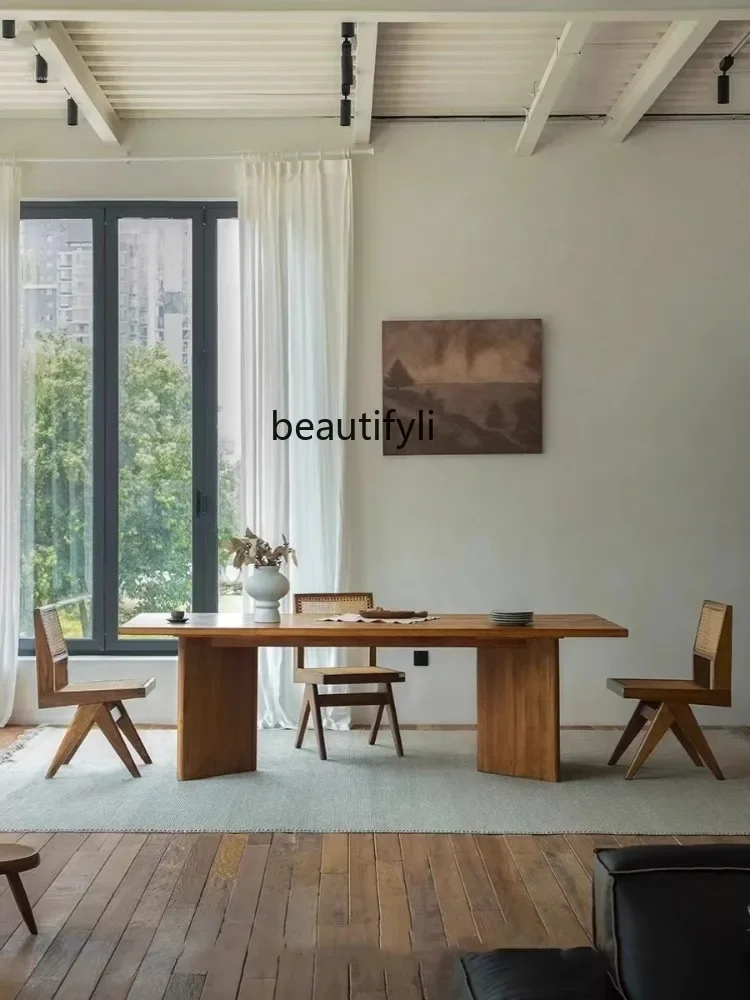 Qiji نمط طاولة طعام من الخشب الصلب الإبداعية B & B مصمم منضدة طاولة طعام مستطيلة الرجعية لوحة كبيرة طاولة طويلة A16 #2