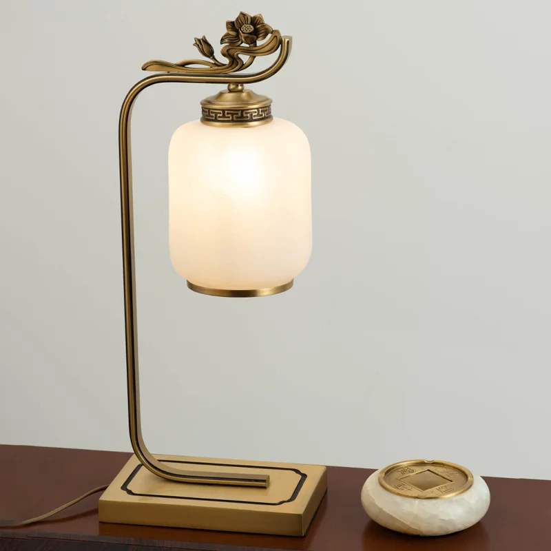 New Chinese style living room Zen study home bedside table decorative lamp All copper jade cover