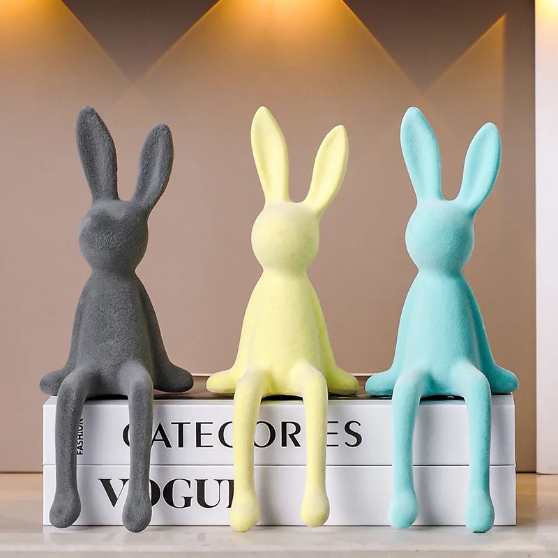 1pc Creative Ceramic Long-Eared Rabbit Ornament Living Room Bedroom Office Decoration Home Art Aesthetics Light Luxury Ornaments