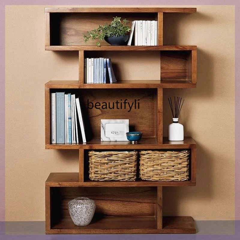 Solid Wood Nordic Solid Wood Floor Bookcase Simple Log Shelf Living Room Display Stand