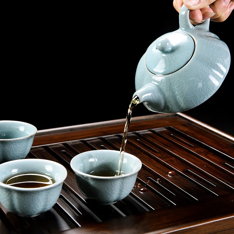 New Simple Walnut-Colored Bamboo Tea Tray Portable Home-Use Water-Reservoir Tea Table Kungfu Tea Set Accessories Home Gift