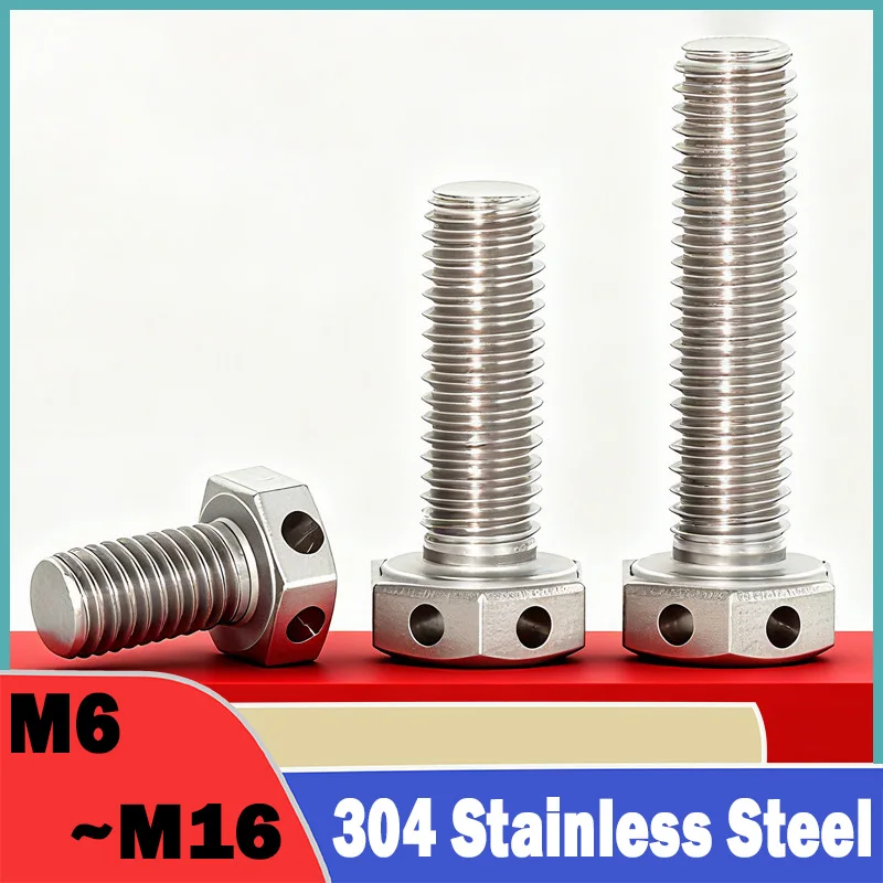 1~5Pcs M6 M8 M10 M12 M16 GB32.1 304 Stainless Steel Head Perforated External Hexagon Screw / Screw With Safety Hole